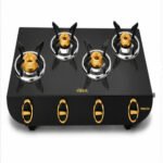 Vidiem Tusker Gold ZZ 4 Burner Premium Glass Top Gas Stove | Luxury Brass Burner LPG Stove