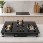 Vidiem AIR Silver 3 Burner Gas Stove | Premium Glass Top LPG Stove