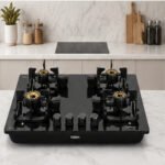 Vidiem Vogue V1 4 Burner Built-in Glass Gas Hob | Premium Brass Burner Modular Kitchen Cooktop