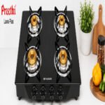 Preethi JUMBO 4B Gas Stove | Premium 4 Burner Toughened Glass Gas Stove