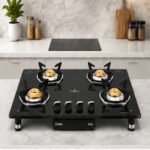 Vidiem AIR Silver 4 Burner AI Glass Top Gas Stove | Smart Premium LPG Cooktop