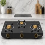 Vidiem Tusker Gold 3 Burner Glass Top Gas Stove | Premium Brass Burner LPG Stove