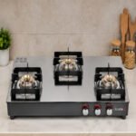 Sujatha REGAL 3B Gas Stove | 3 Burner Toughened Glass LPG Stove | Brass Burners